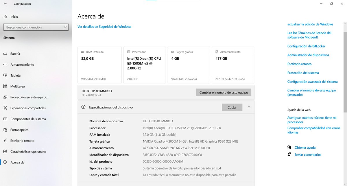 Bloque Especificaciones del dispositivo de Windows con la línea Procesador marcada en un recuadro ámbar